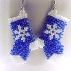 Handmade Beaded Christmas Stocking Dangle Earrings